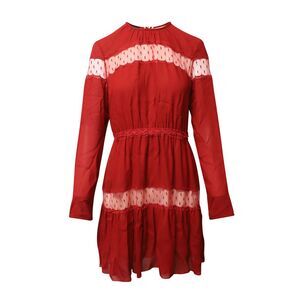Giambattista Valli Long Sleeves Lace Trim Dress in Red Viscose